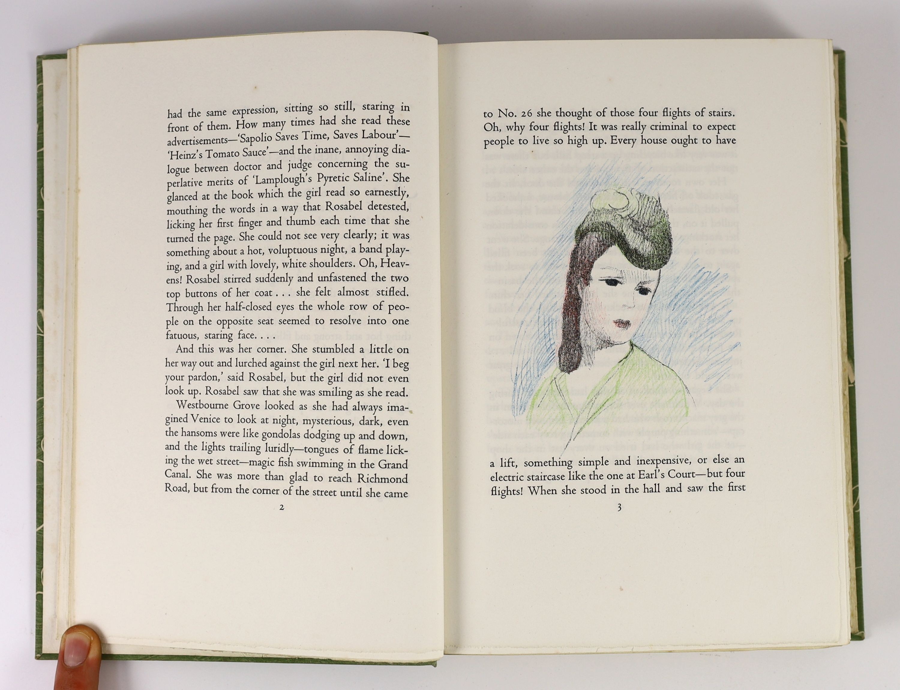 Mansfield, Katherine - The Garden Party, one of 1200, illustrated by Marie Laurencin, 4to, original green pastepaper over boards, with 16 coloured lithographs, Verona Press, London, 1939